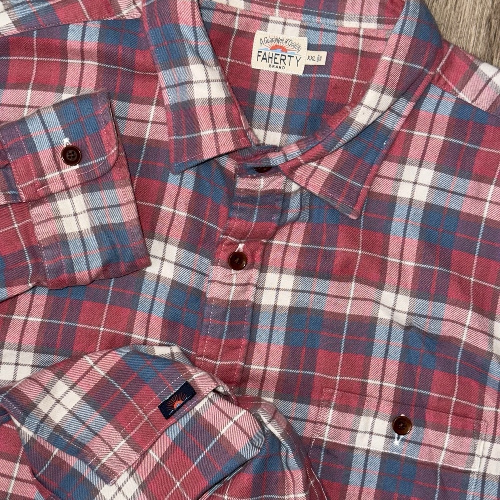 Faherty Super Brushed Flannel Men's 2XL Red Blue Plaid Stretch Long Sleeve